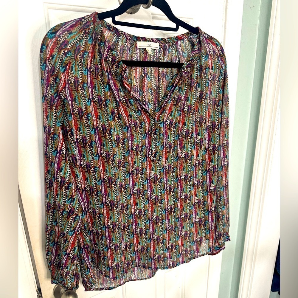 TK multi Color sheer long sleeve womens top medium
